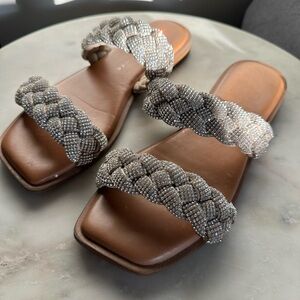 Sincerely Jules Silver and Brown Braided Sandals